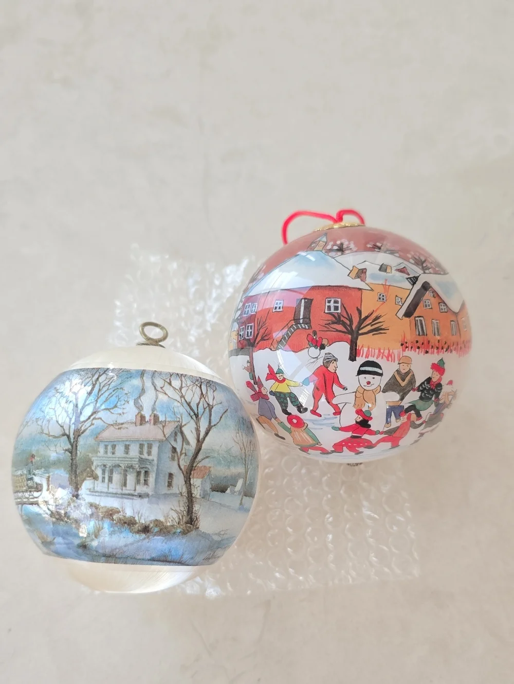 Set Of 2 Inside-Painted Glass Ornaments - Holiday and Winter Theme